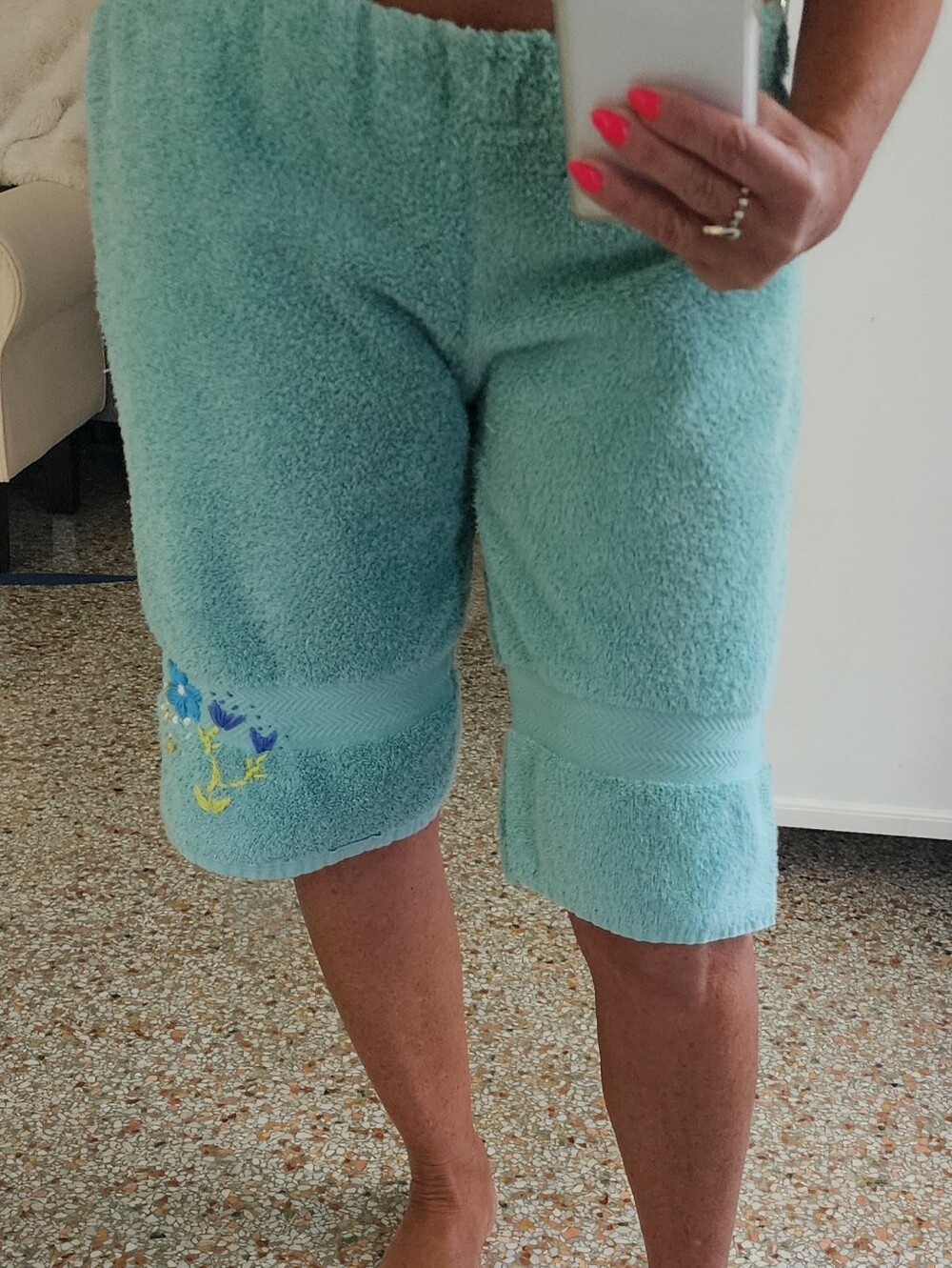 Light Aqua Plush Terry Jorts Shorts with Elastic Waist